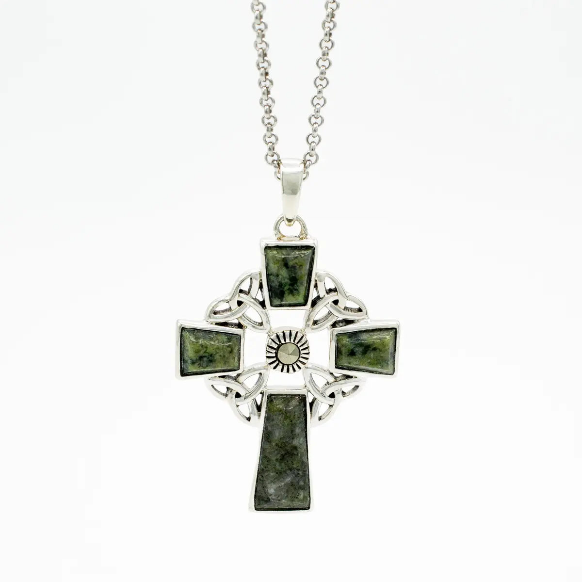 Silver Connemara Marble Celtic Cross Pendant Photo 2 