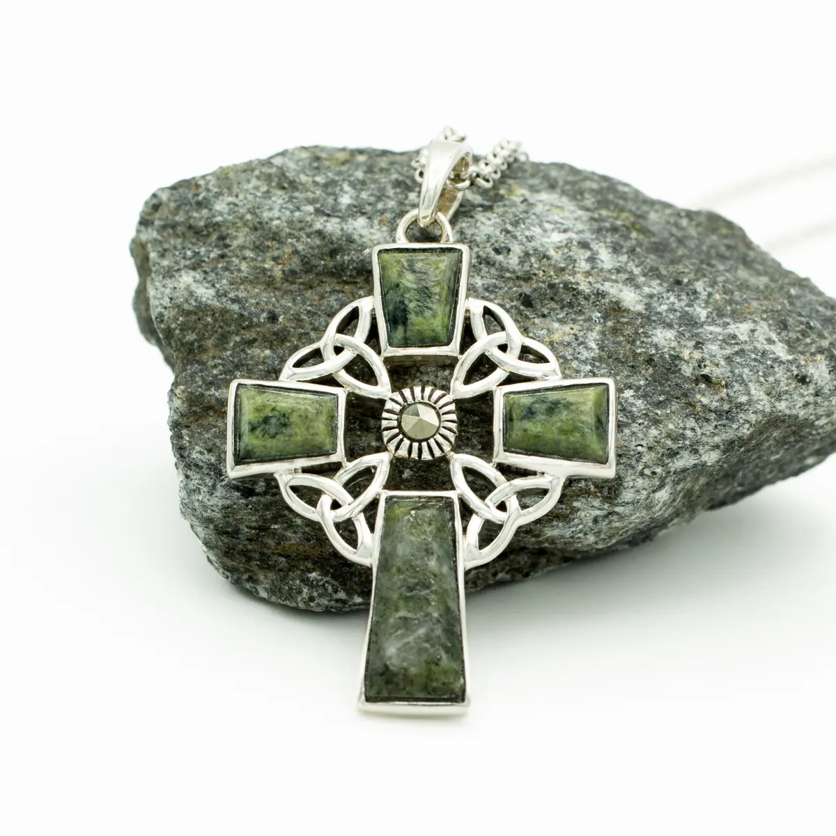 Silver Connemara Marble Celtic Cross Pendant Photo 3 