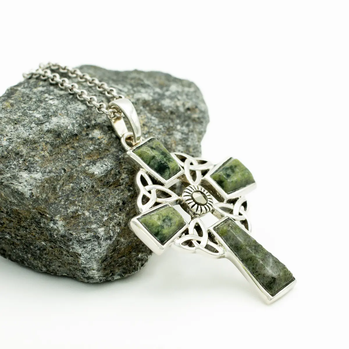 Silver Connemara Marble Celtic Cross Pendant Photo 4 