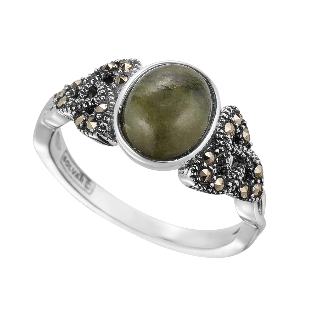 Connemara Marble & Marcasite Silver Trinity Knot Ring
