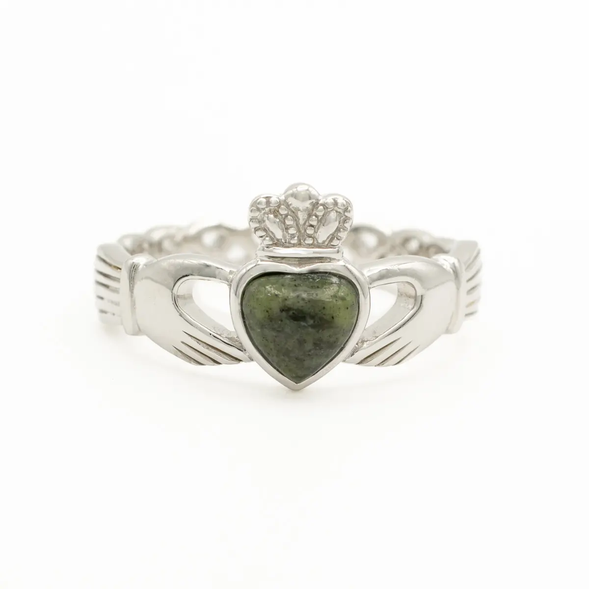 Connemara Marble Silver Claddagh Ring With Celtic Weave Band Photo 2 