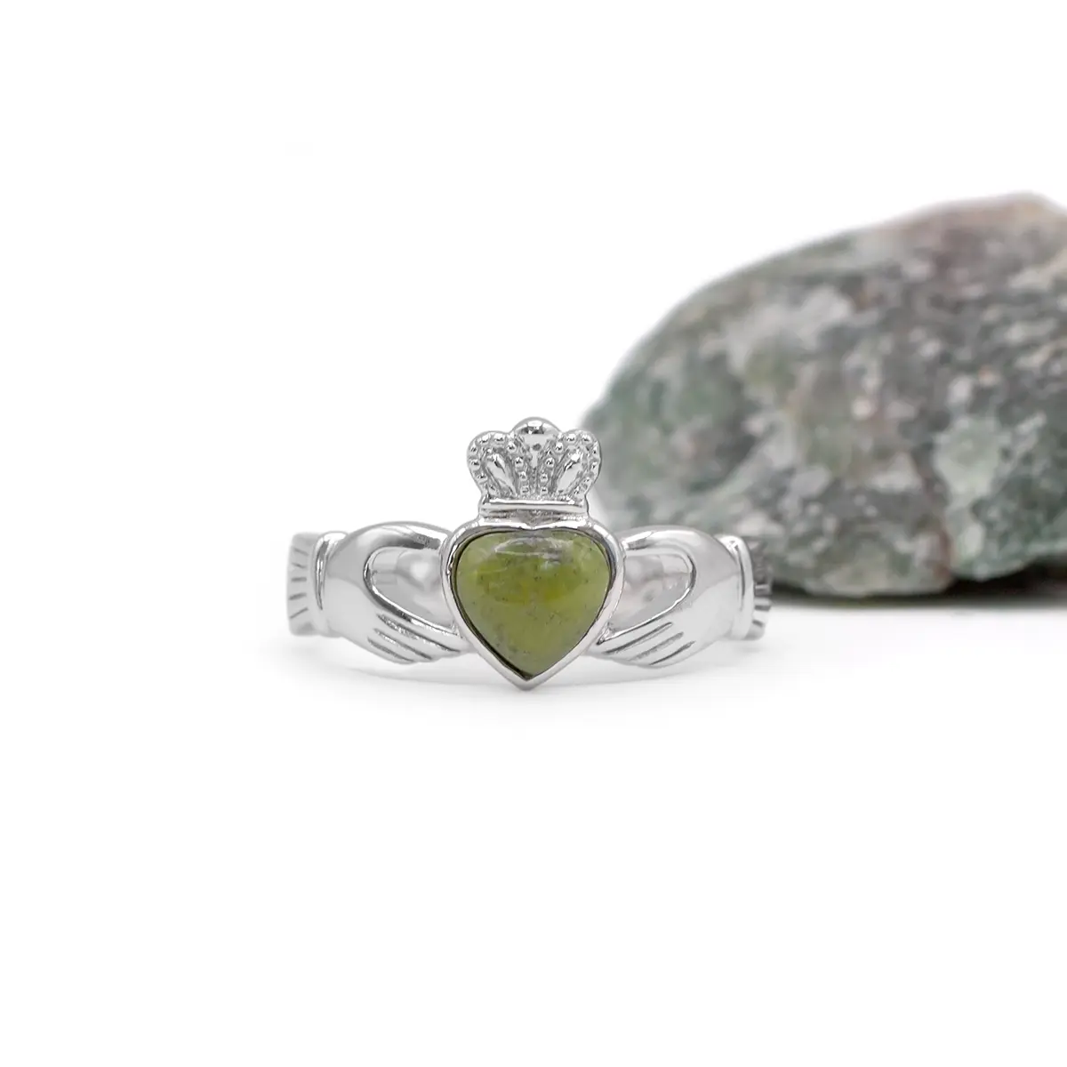 Connemara Marble Silver Claddagh Ring With Celtic Weave Band Photo 11 