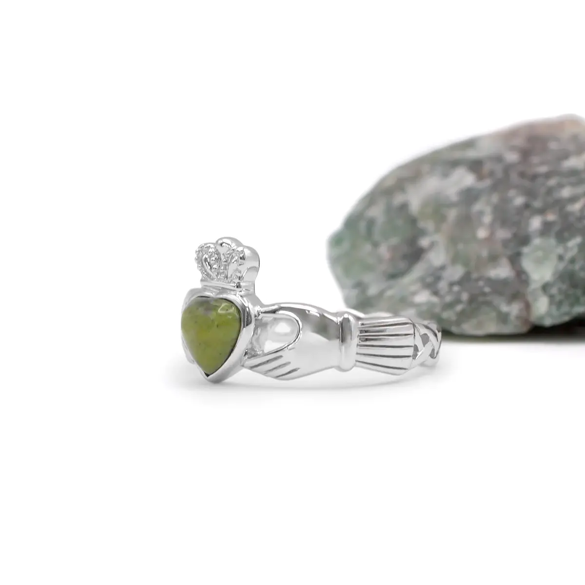 Connemara Marble Silver Claddagh Ring With Celtic Weave Band Photo 9 