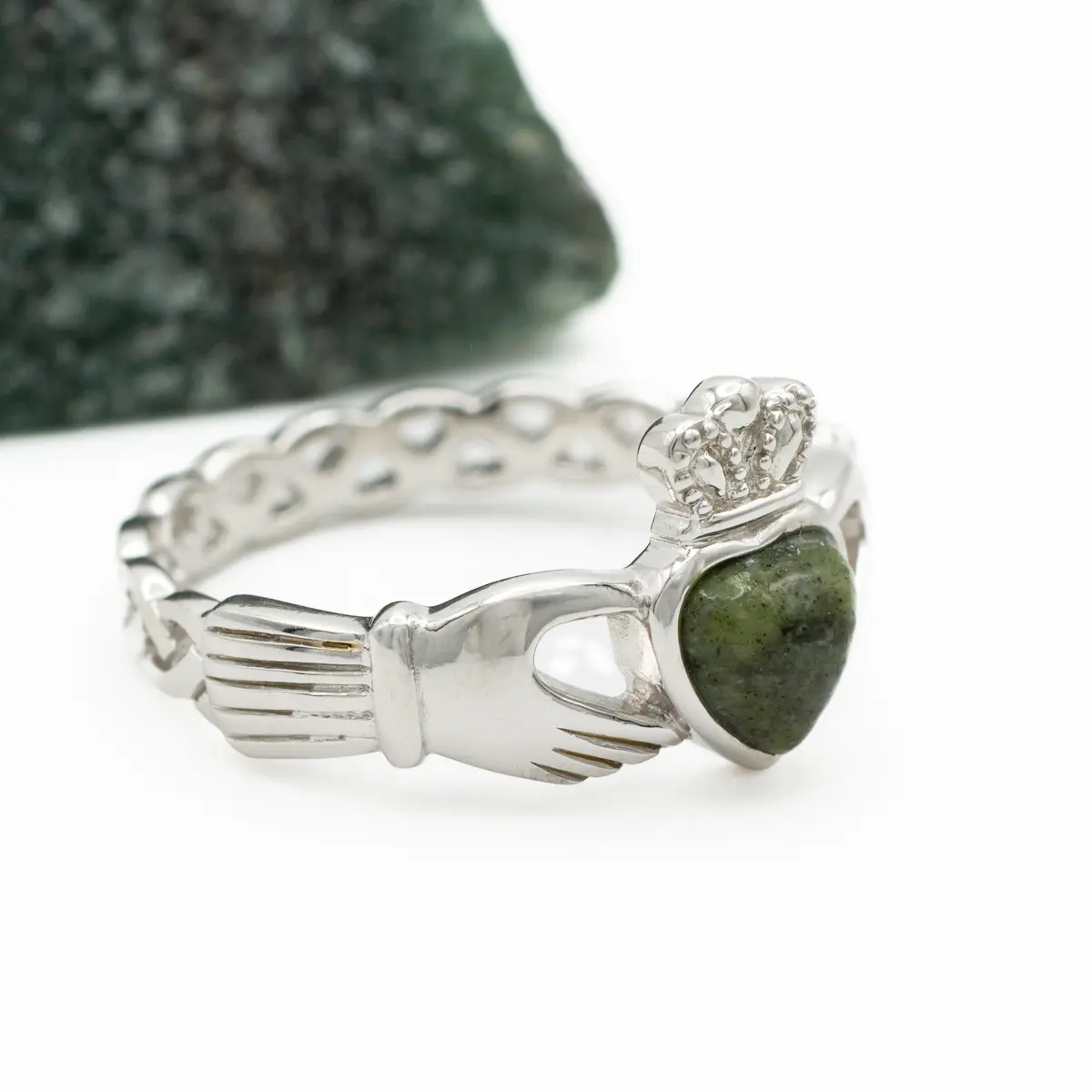 Connemara Marble Silver Claddagh Ring With Celtic Weave Band Photo 7 