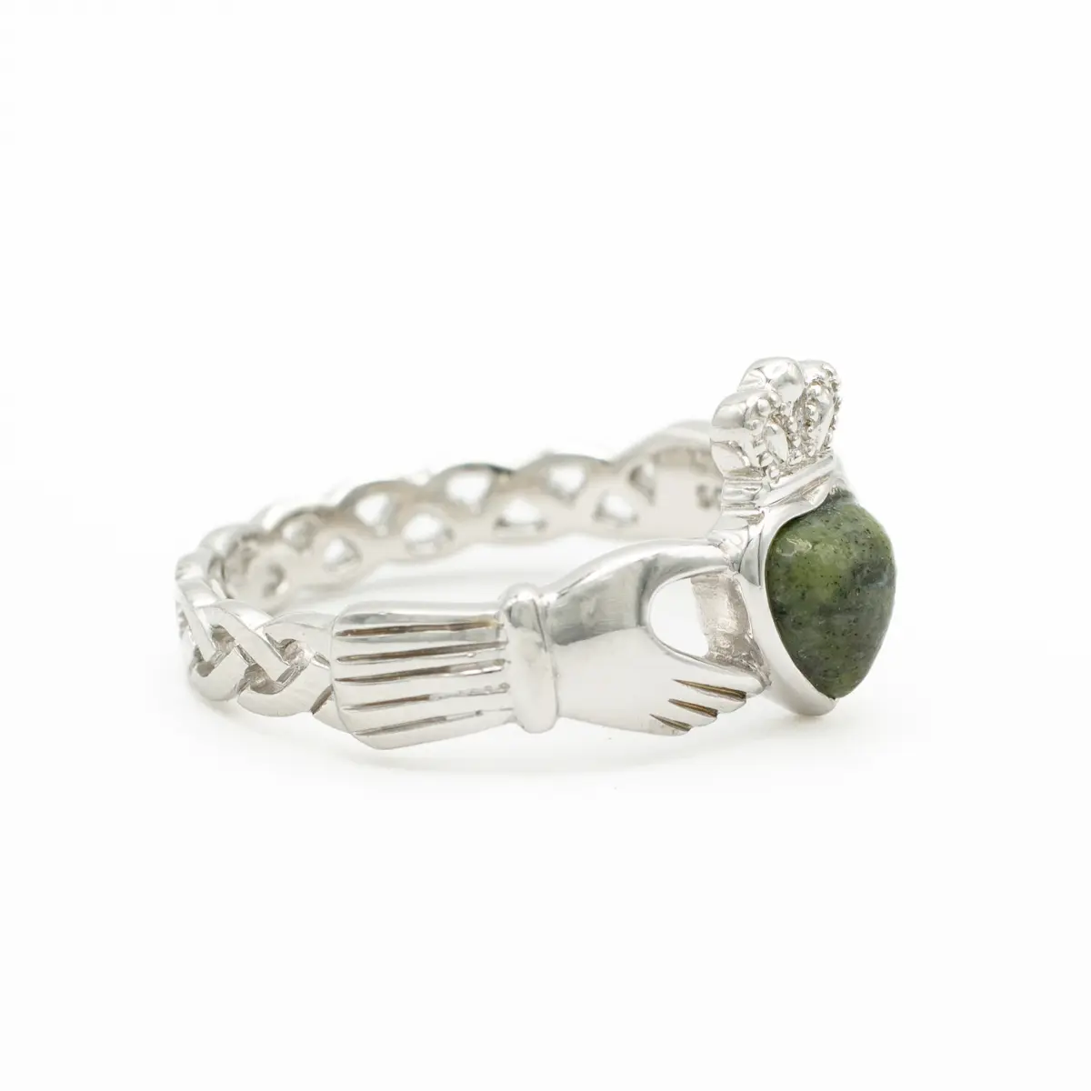 Connemara Marble Silver Claddagh Ring With Celtic Weave Band Photo 5 