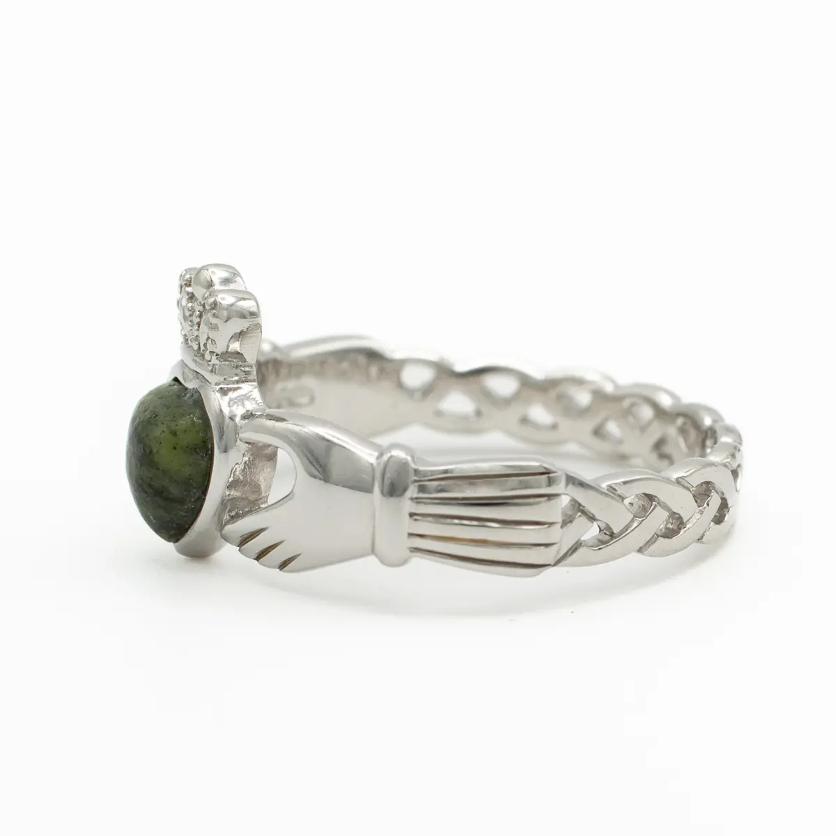 Connemara Marble Silver Claddagh Ring With Celtic Weave Band Photo 4 