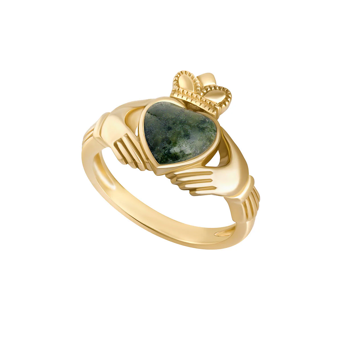 Gold Connemara Marble Claddagh Ring