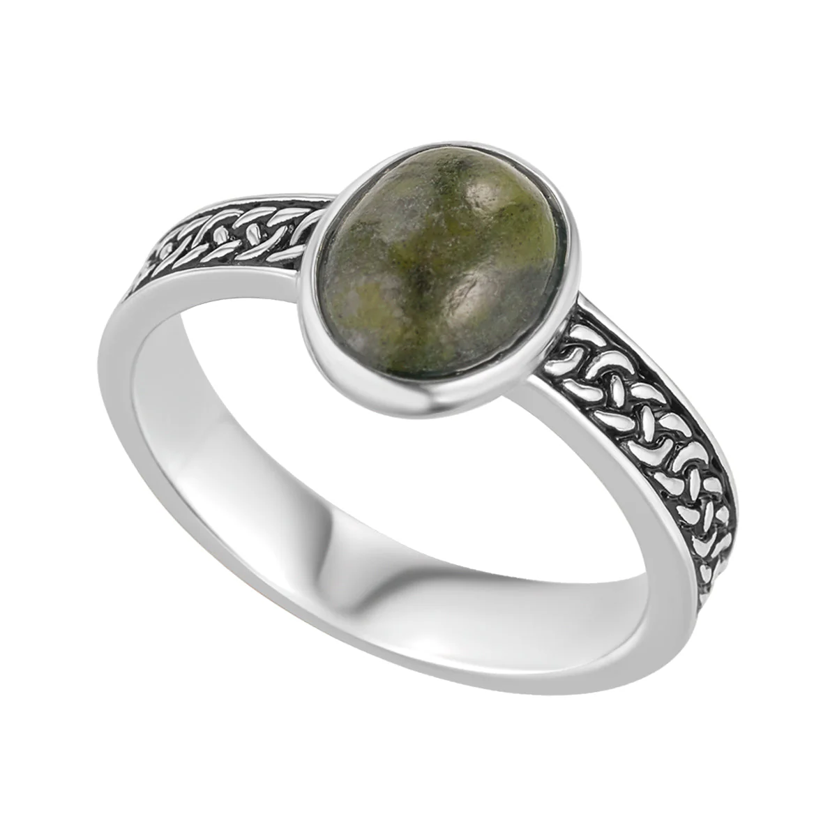 Oxidized Silver Connemara Marble Celtic Knot Ring