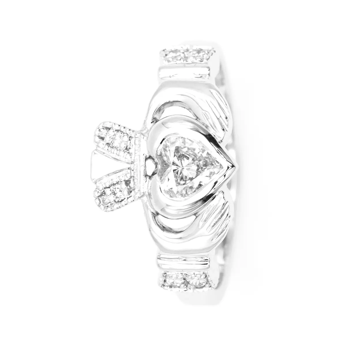 14k White Gold Claddagh Engagement Ring with Diamond Heart Photo 5 