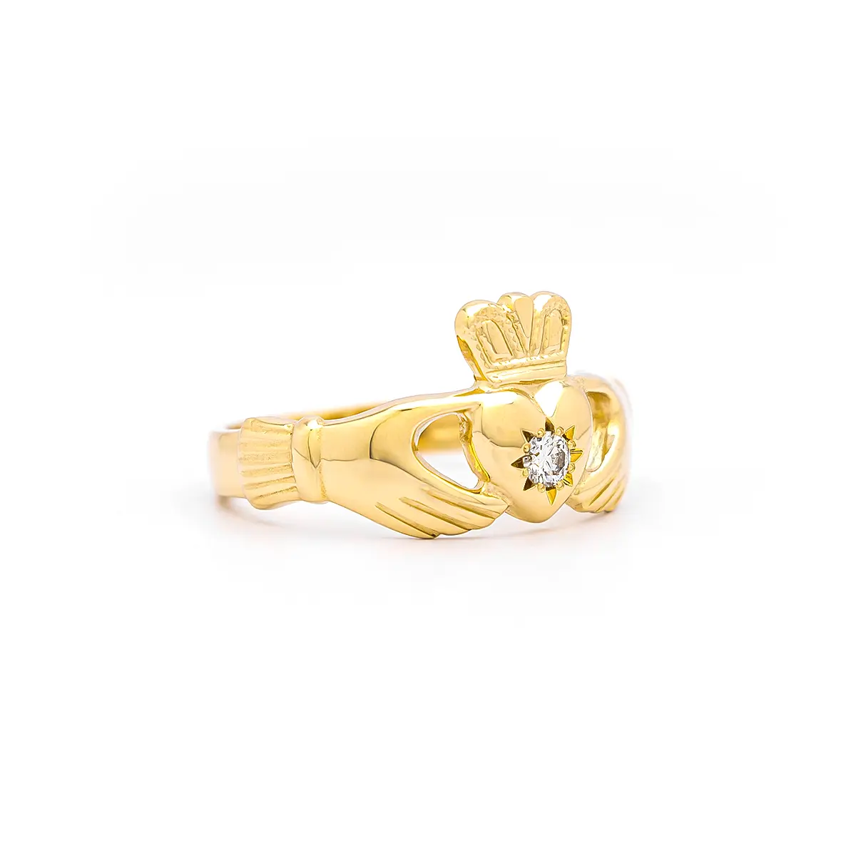 Ladies Gold Diamond Claddagh Ring Photo 2 