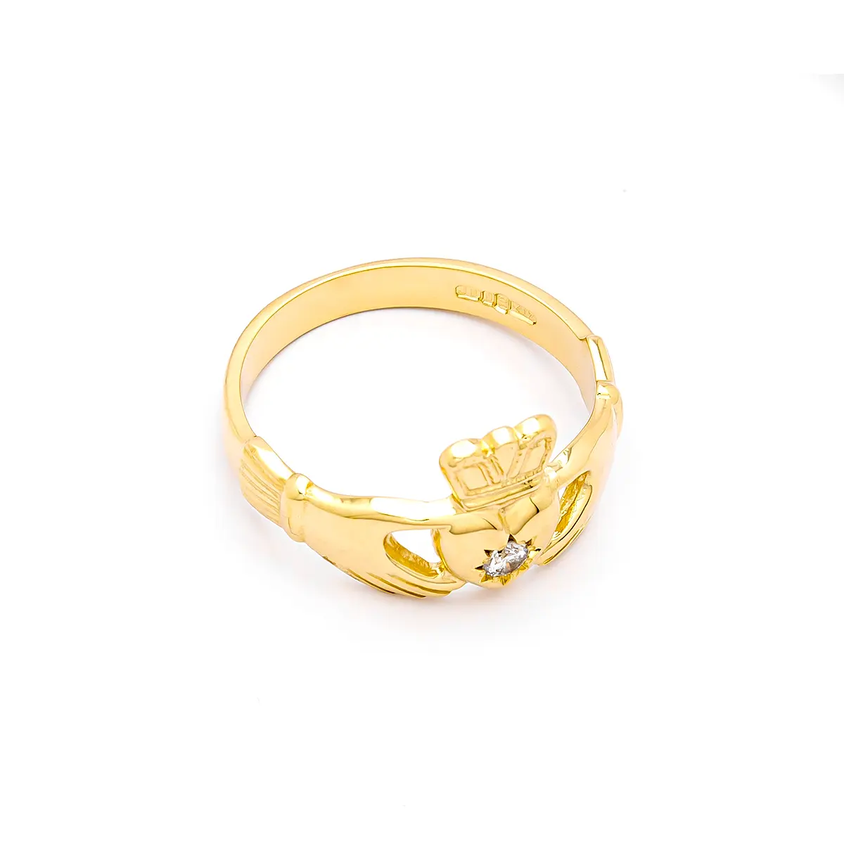 Ladies Gold Diamond Claddagh Ring Photo 8 