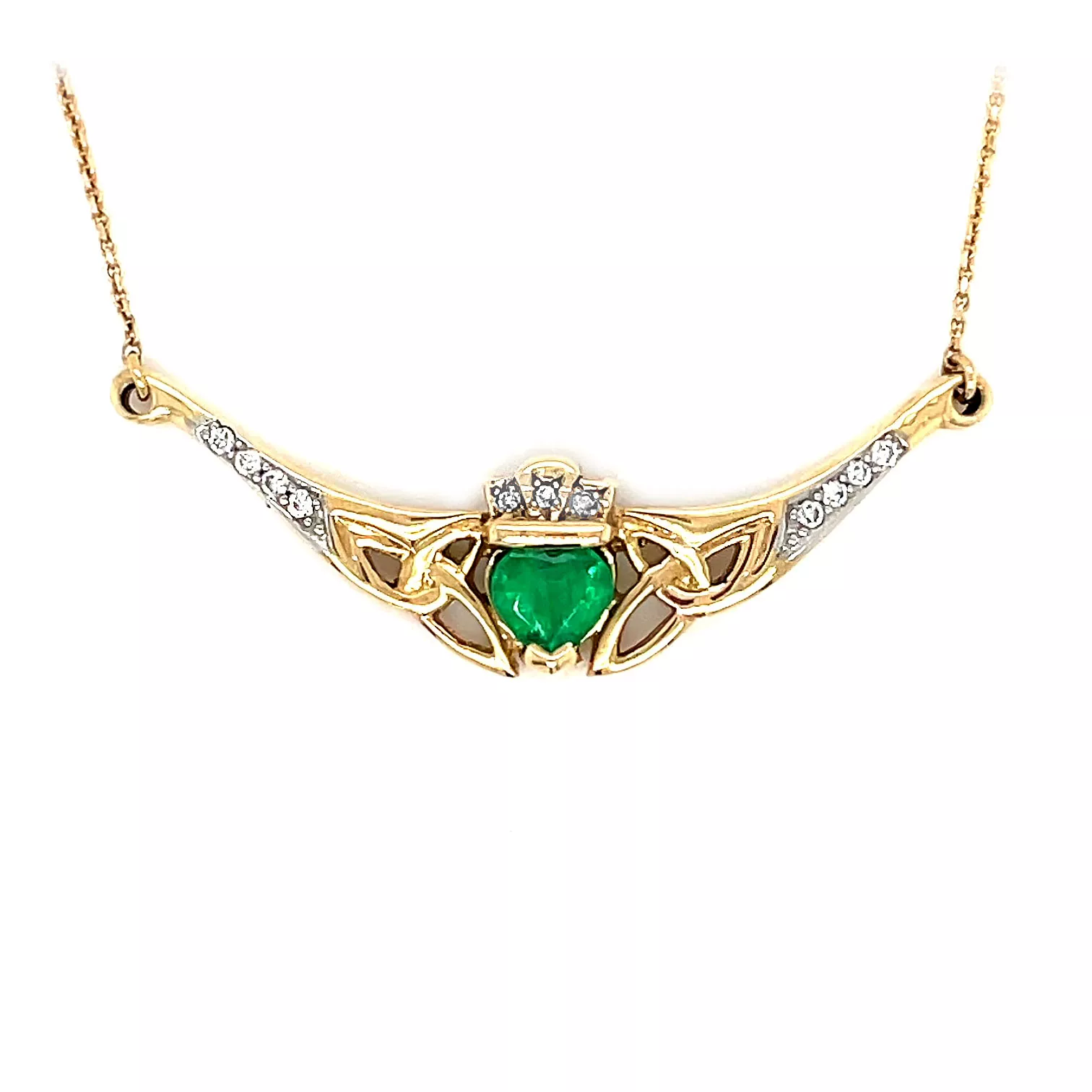 Emerald And Diamond Claddagh Pendant Necklace
