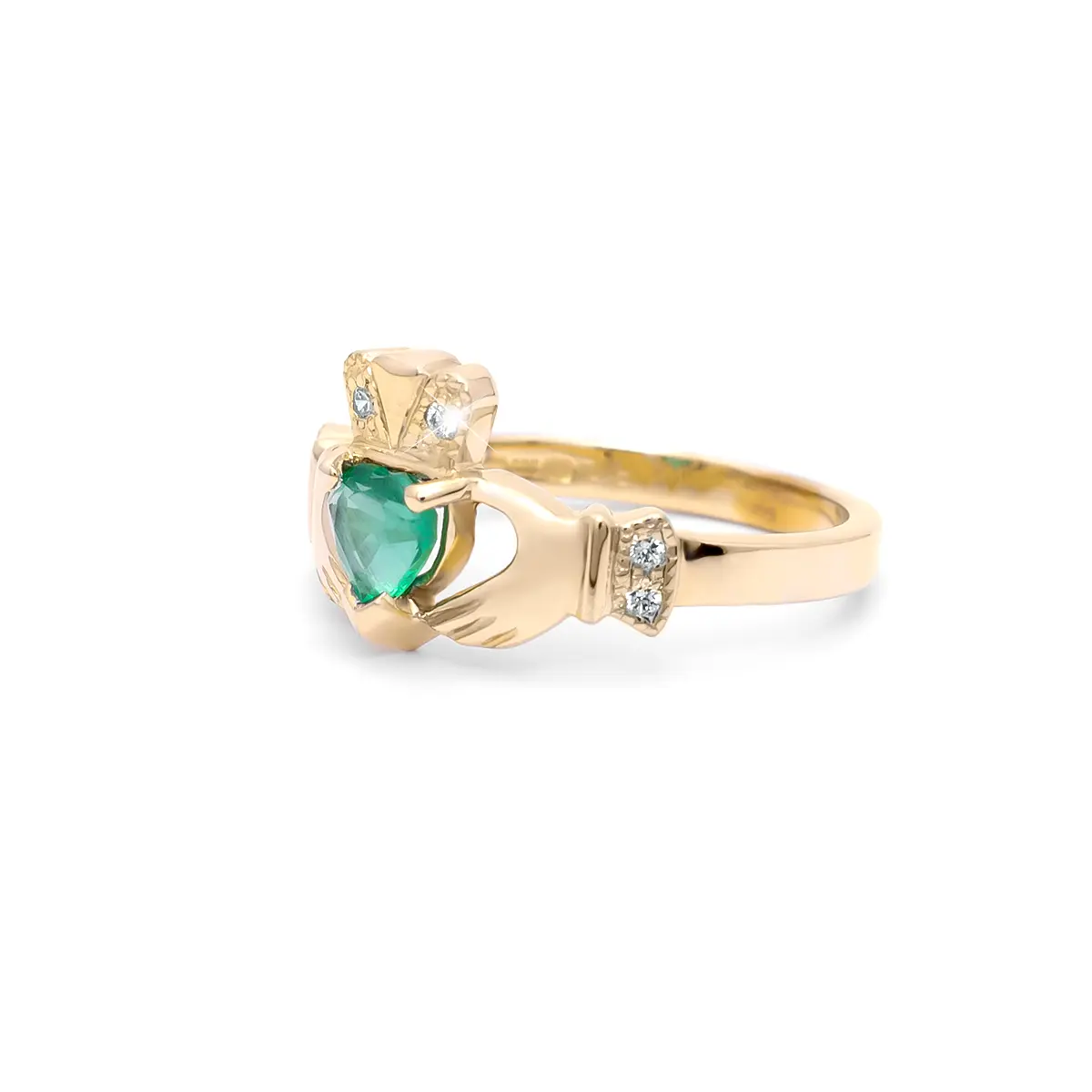 Emerald and Diamond Irish Claddagh Ring Photo 2 