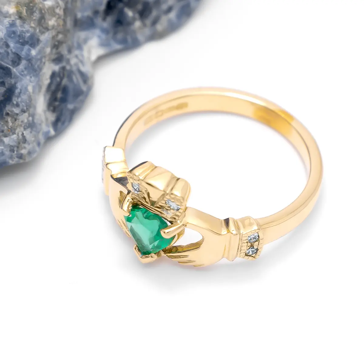 Emerald and Diamond Irish Claddagh Ring Photo 9 