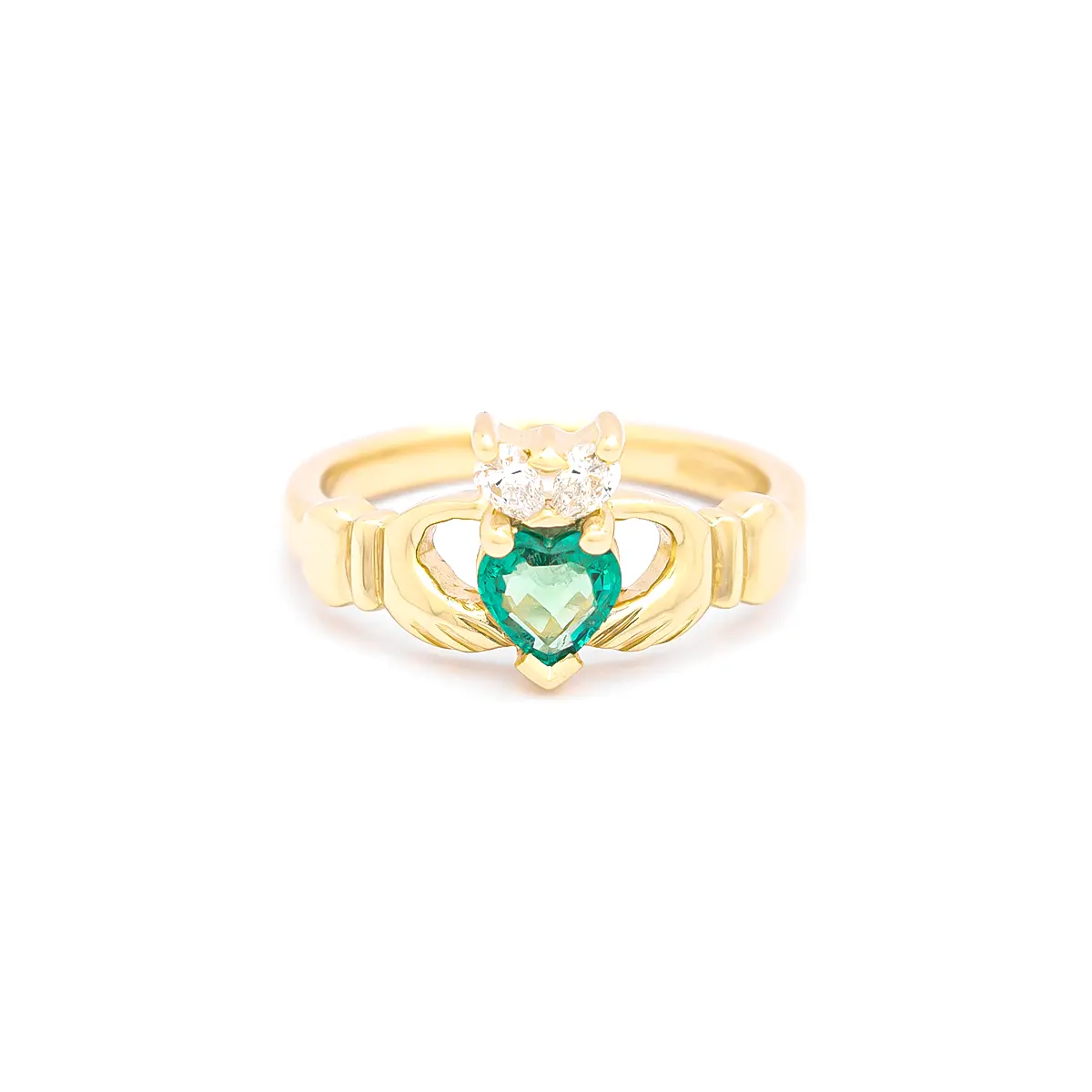 Ladies 14k Gold Emerald And Diamond Claddagh Ring Photo 5 