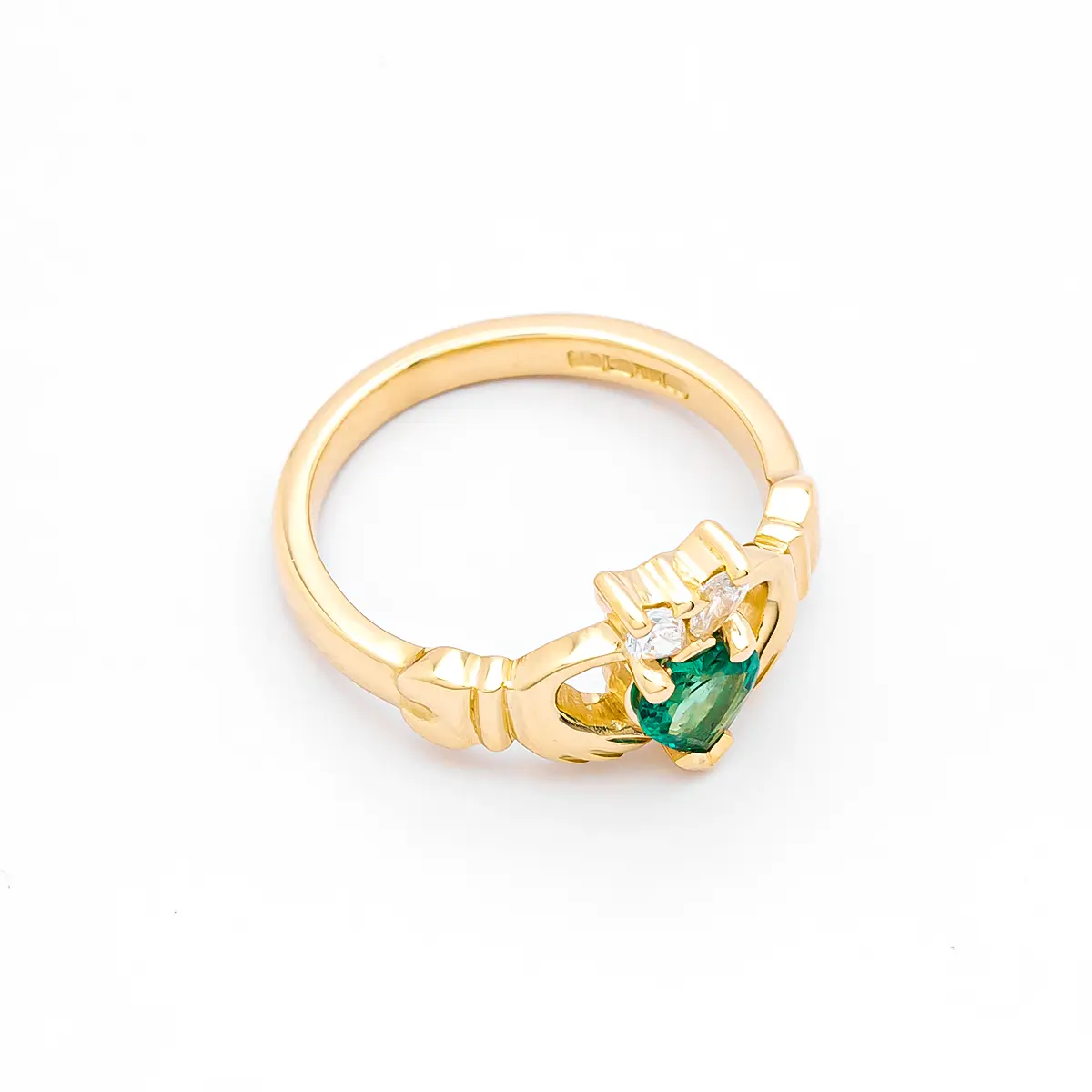 Ladies 14k Gold Emerald And Diamond Claddagh Ring Photo 8 