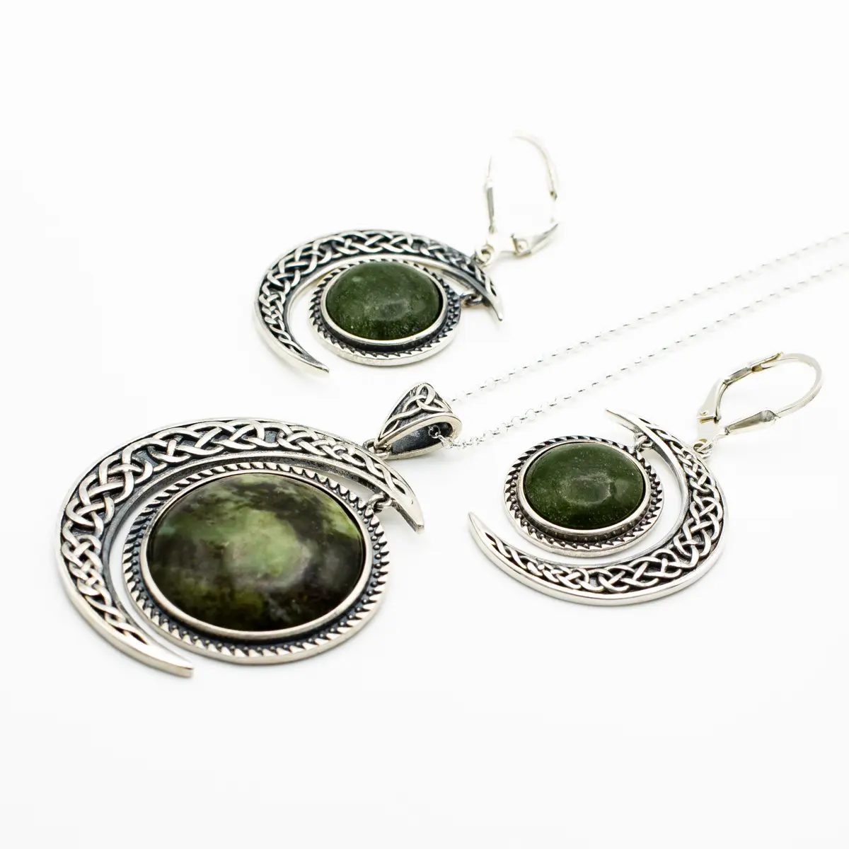 Connemara Marble Celtic Sun and Moon Pendant & Earrings Gift Set