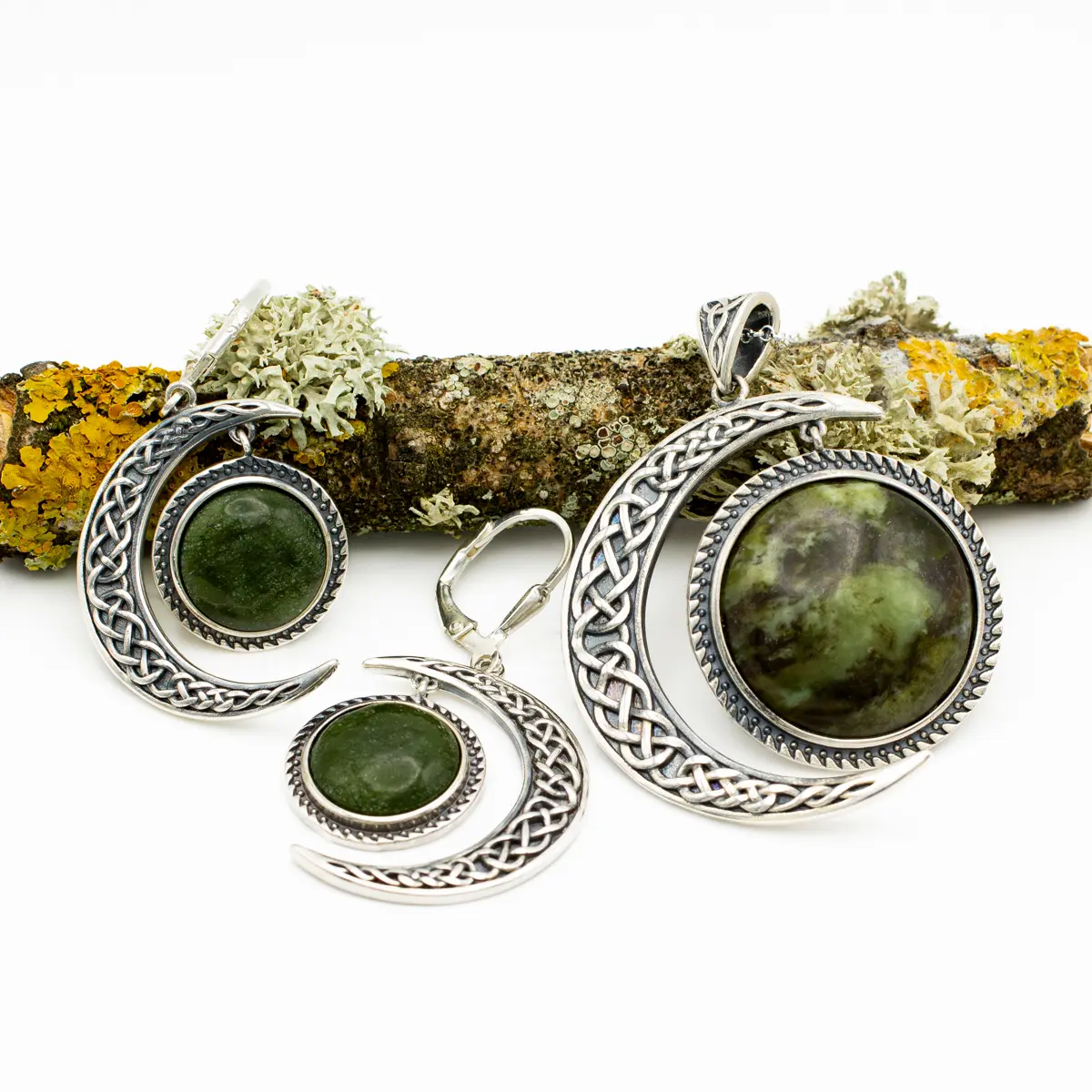 Connemara Marble Celtic Sun and Moon Pendant & Earrings Gift Set Photo 2