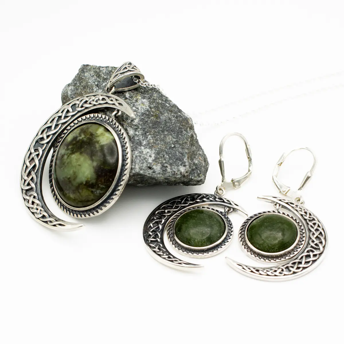 Connemara Marble Celtic Sun and Moon Pendant & Earrings Gift Set Photo 3