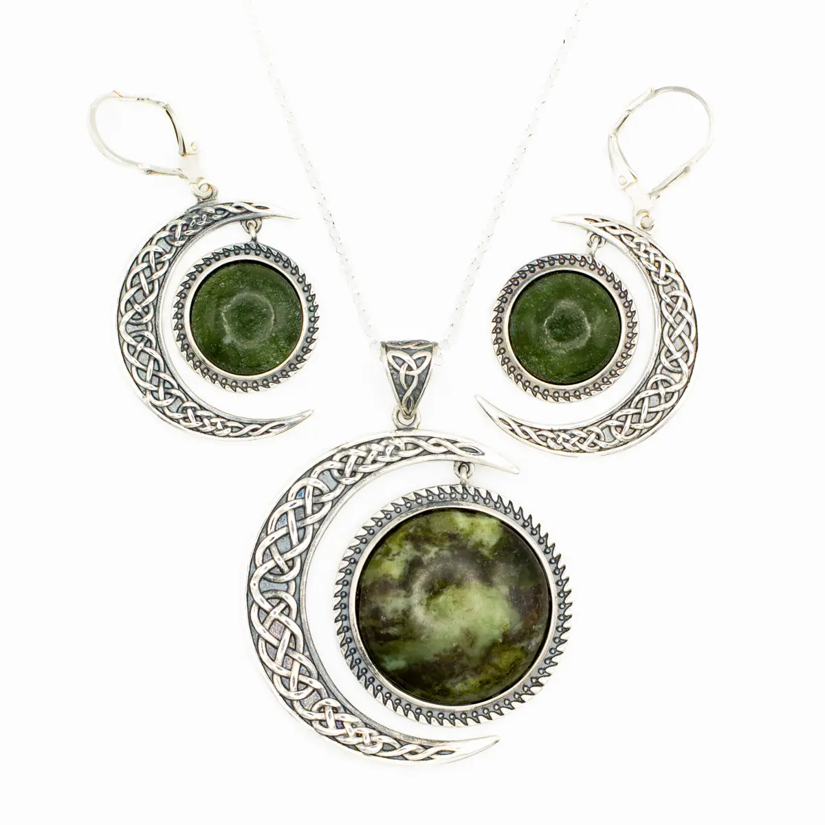Connemara Marble Celtic Sun and Moon Pendant & Earrings Gift Set Photo 14