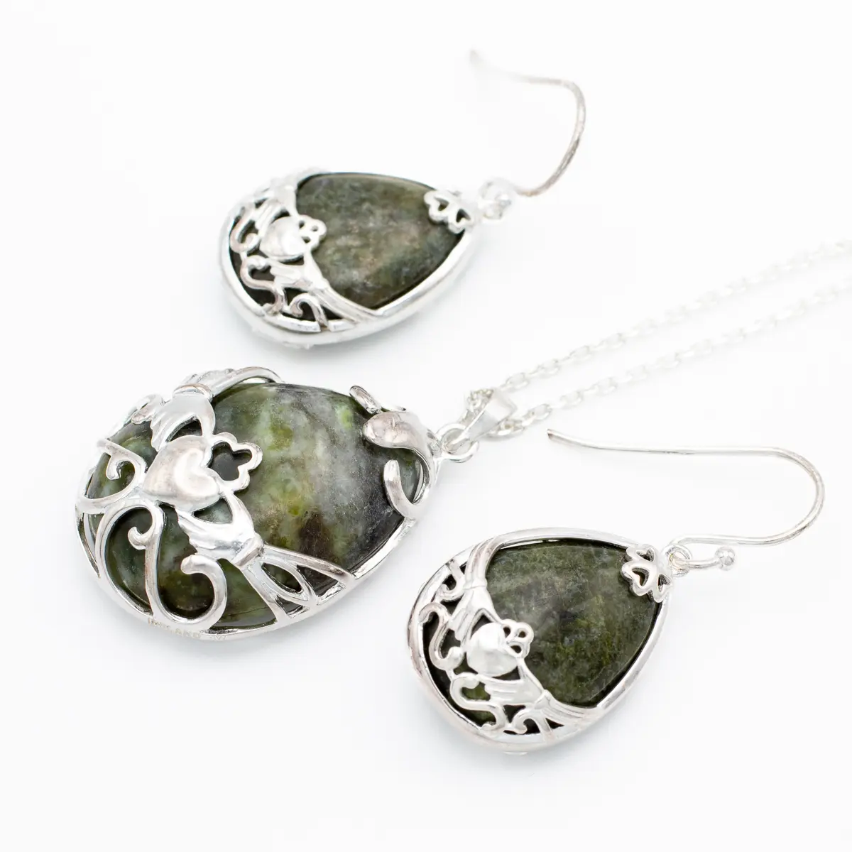 Connemara Marble Claddagh Pendant And Earrings Gift Set Photo 14 