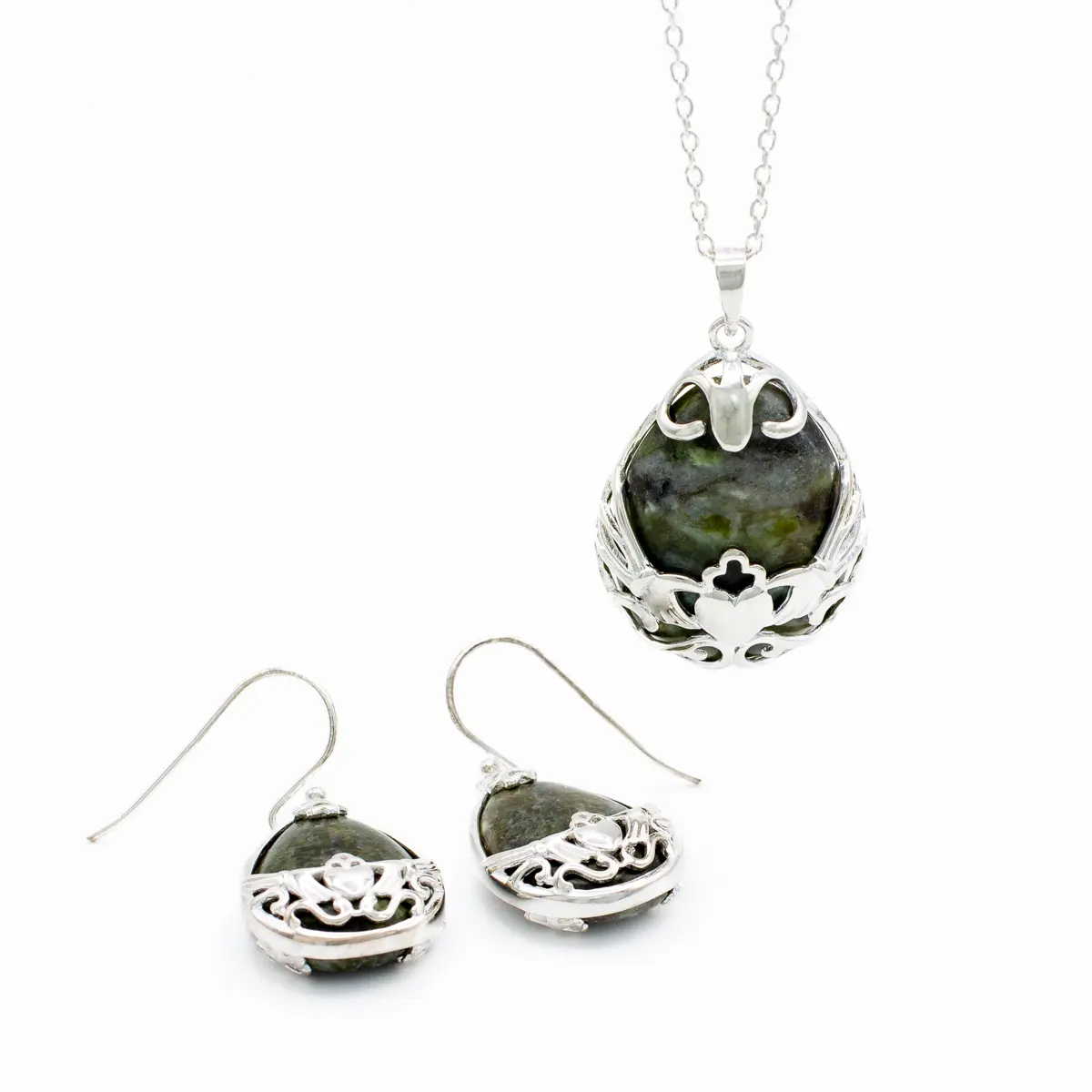 Connemara Marble Claddagh Pendant And Earrings Gift Set Photo 2 
