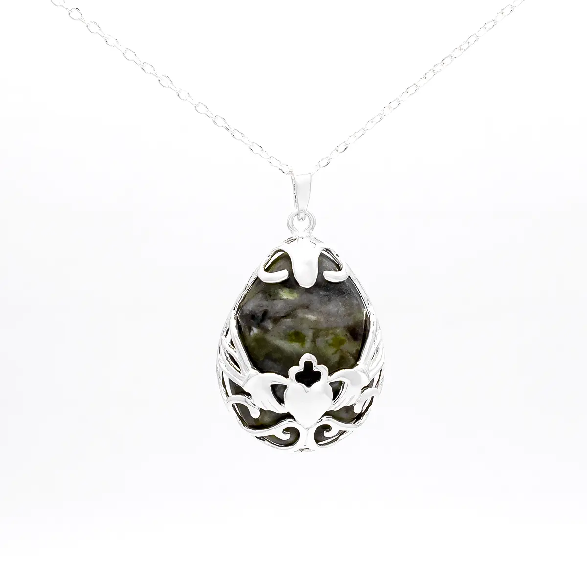 Connemara Marble Claddagh Pendant And Earrings Gift Set Photo 4 
