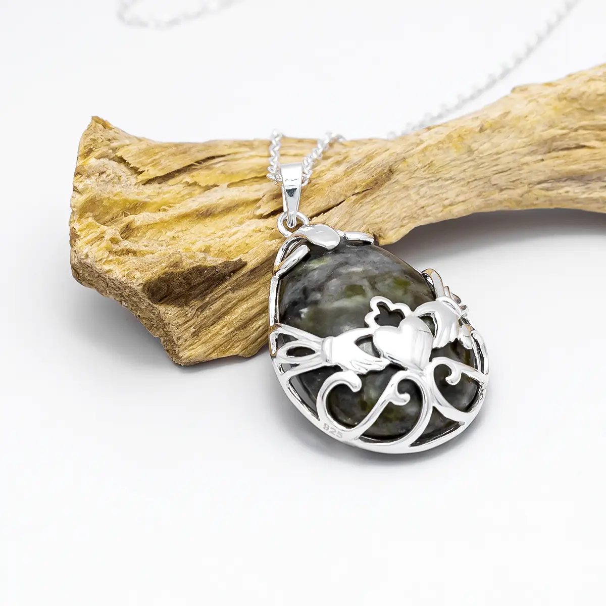 Connemara Marble Claddagh Pendant And Earrings Gift Set Photo 5 