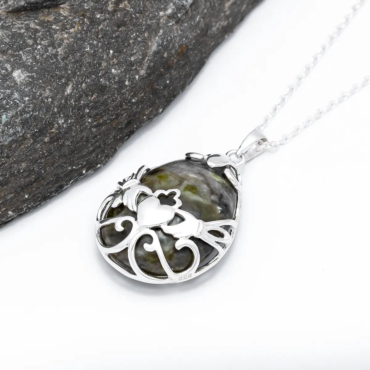 Connemara Marble Claddagh Pendant And Earrings Gift Set Photo 6 