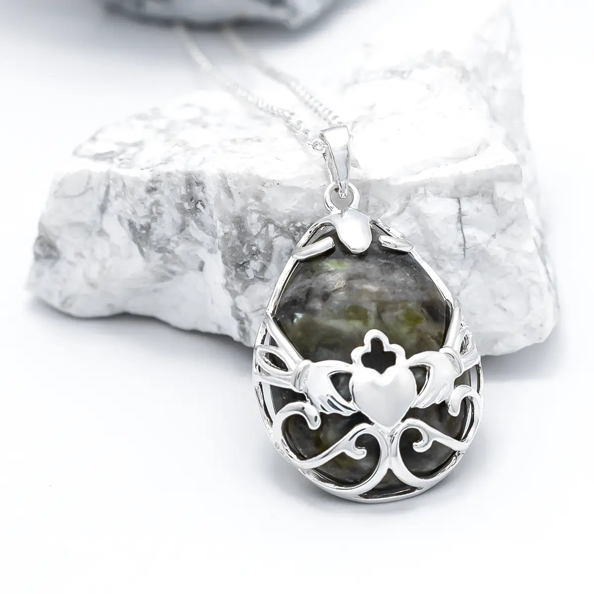 Connemara Marble Claddagh Pendant And Earrings Gift Set Photo 8 