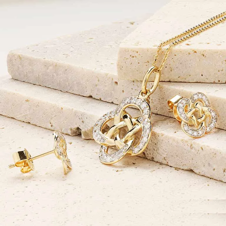 Diamond Set Celtic Pendant & Earrings Gift Set...