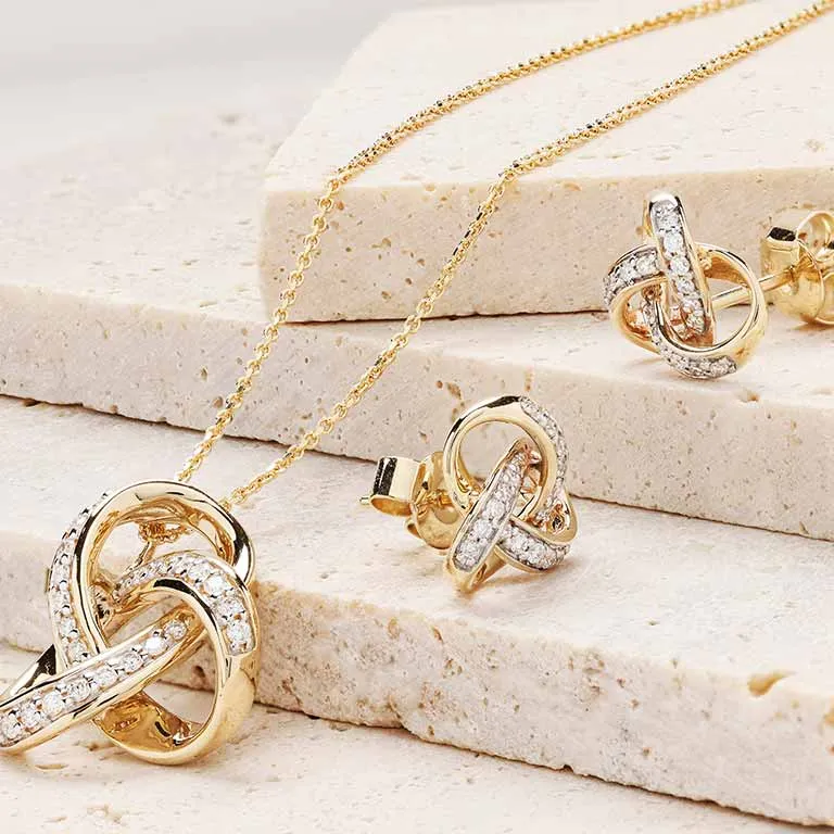Diamond Studded Celtic Knot Pendant & Earrings Gift Set