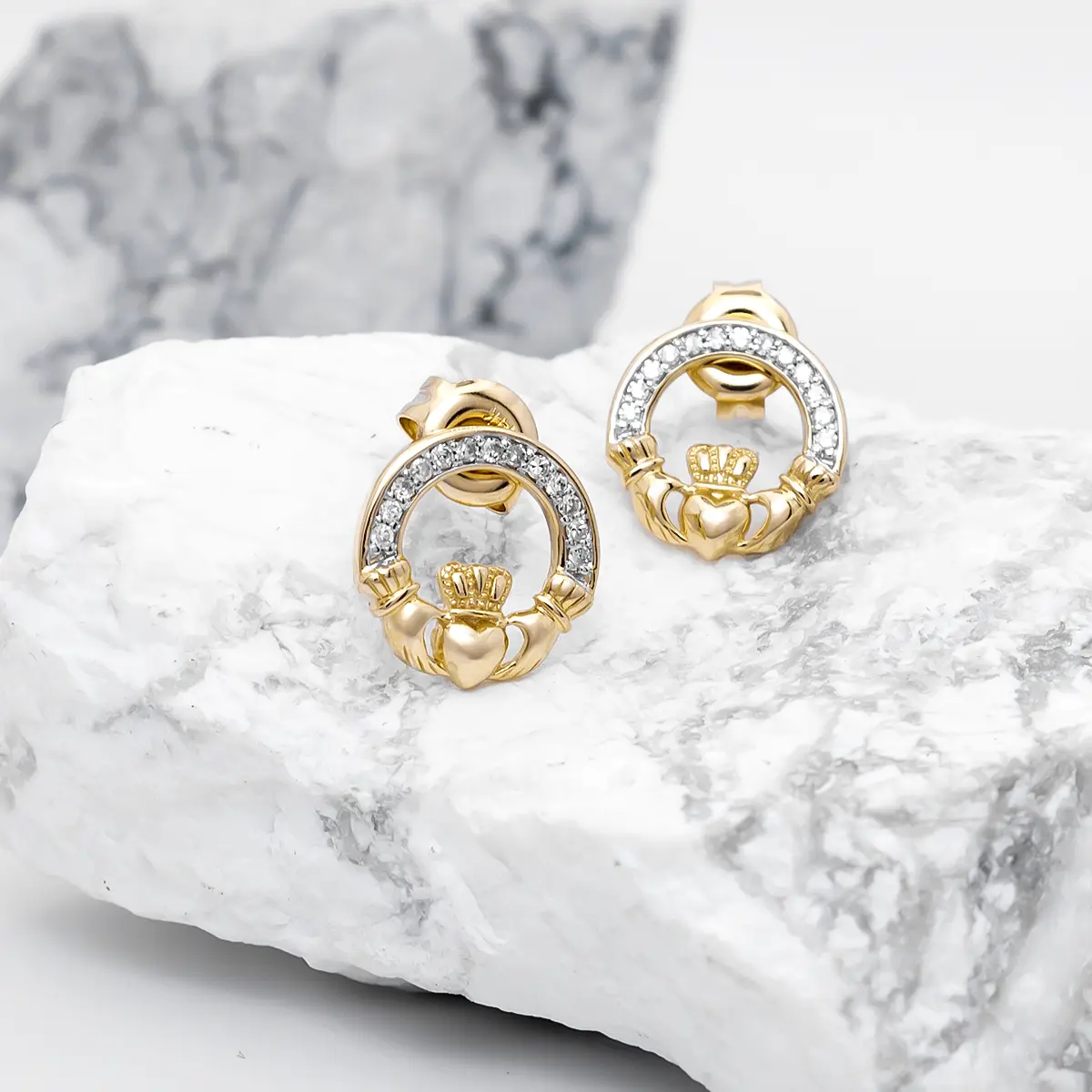 Gold Claddagh Diamond Necklace & Earrings Gift Set Photo 10 