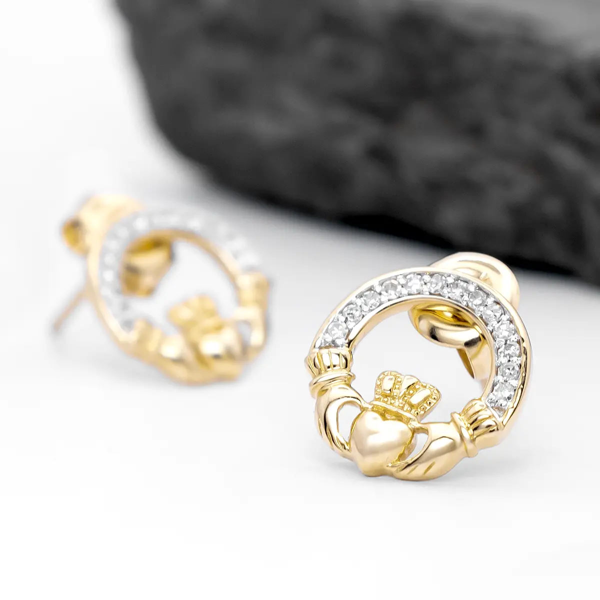 Gold Claddagh Diamond Necklace & Earrings Gift Set Photo 11 