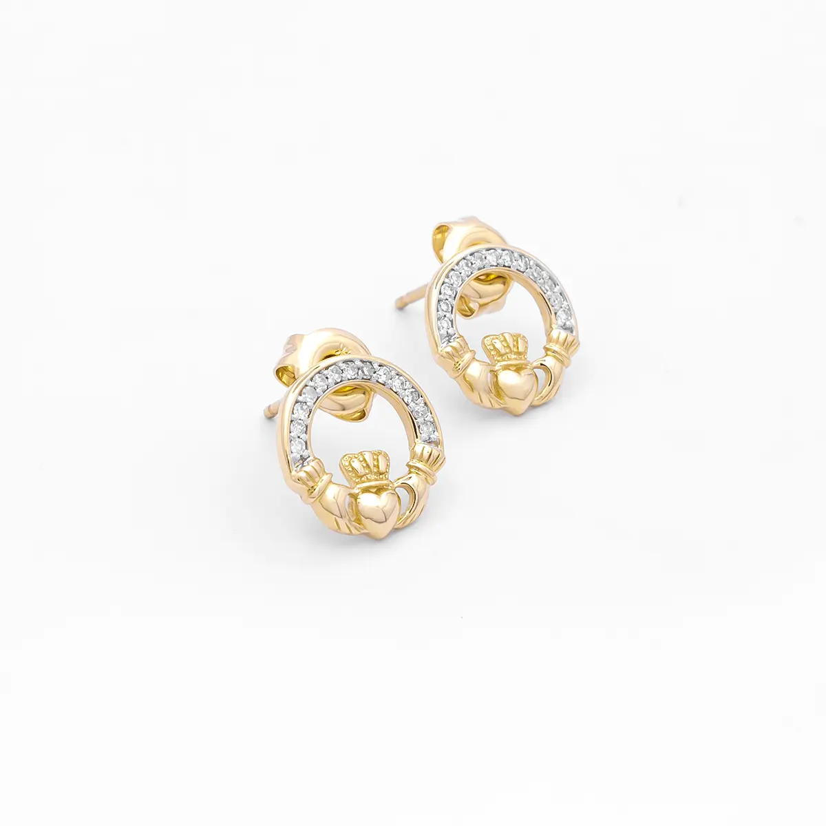 Gold Claddagh Diamond Necklace & Earrings Gift Set Photo 12 