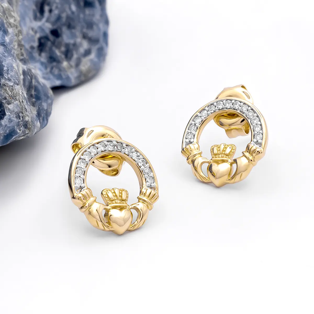 Gold Claddagh Diamond Necklace & Earrings Gift Set Photo 5 