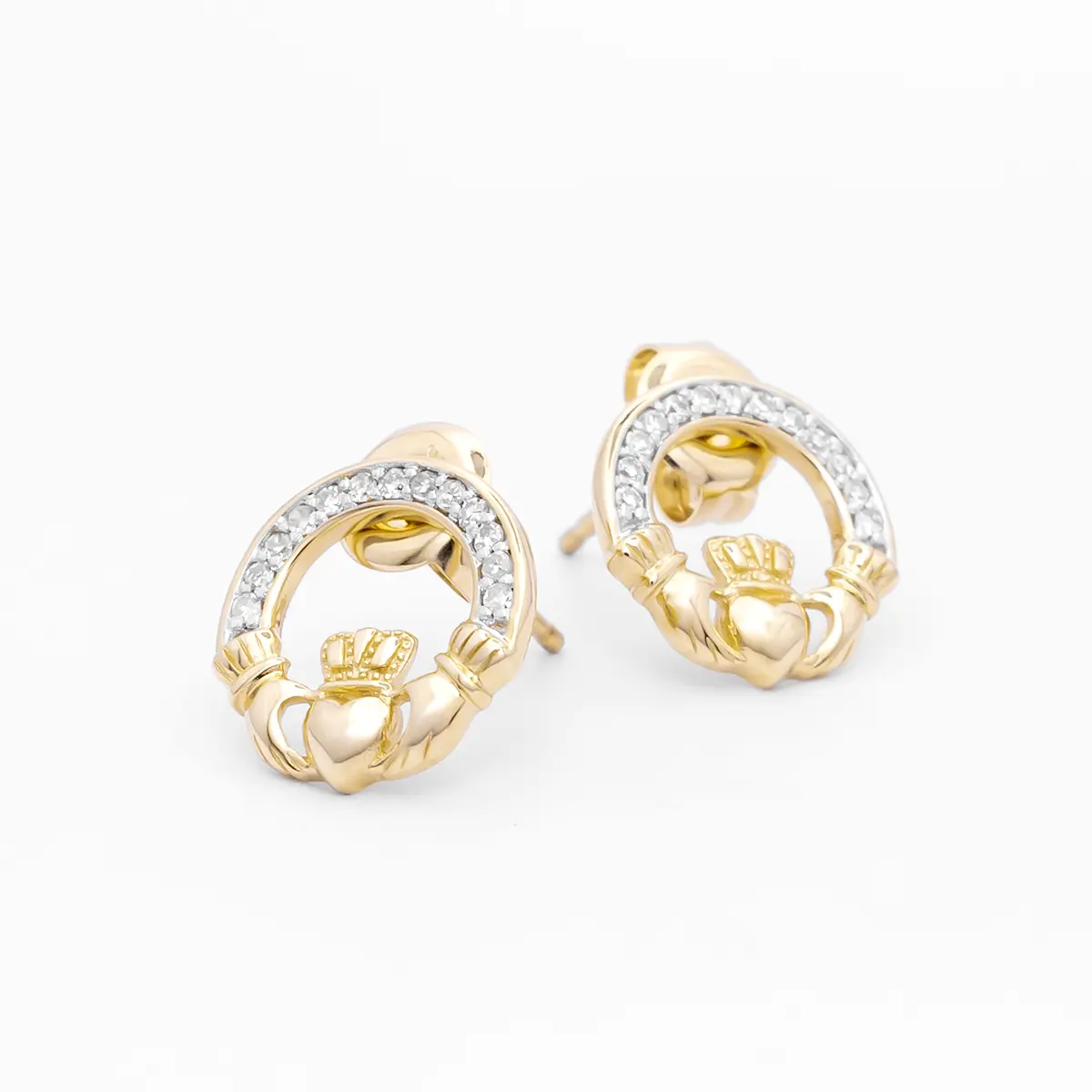 Gold Claddagh Diamond Necklace & Earrings Gift Set Photo 6 