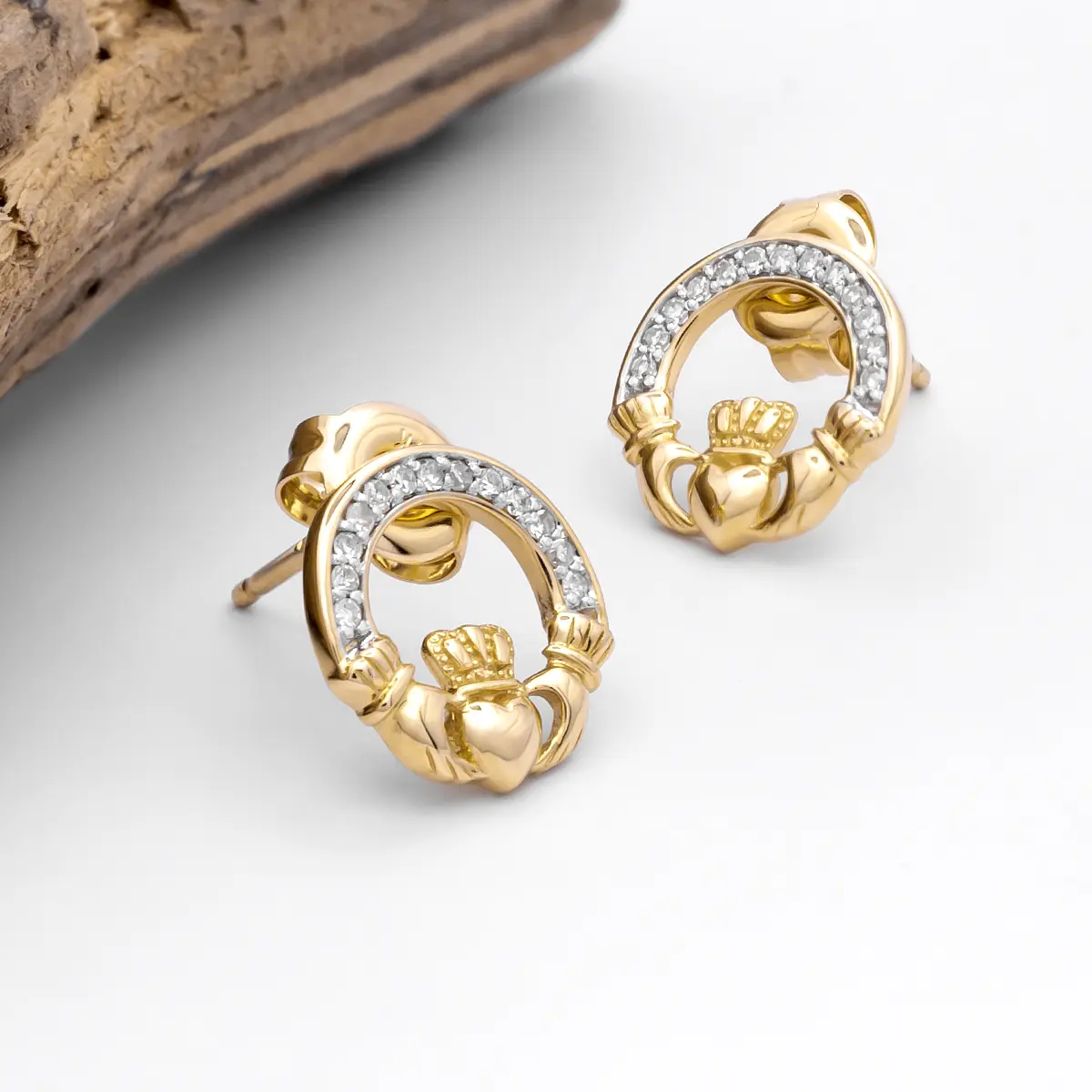 Gold Claddagh Diamond Necklace & Earrings Gift Set Photo 7 