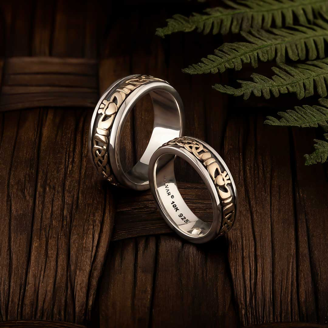Ladies And Gents Gold & Silver Claddagh Celtic Ring Set