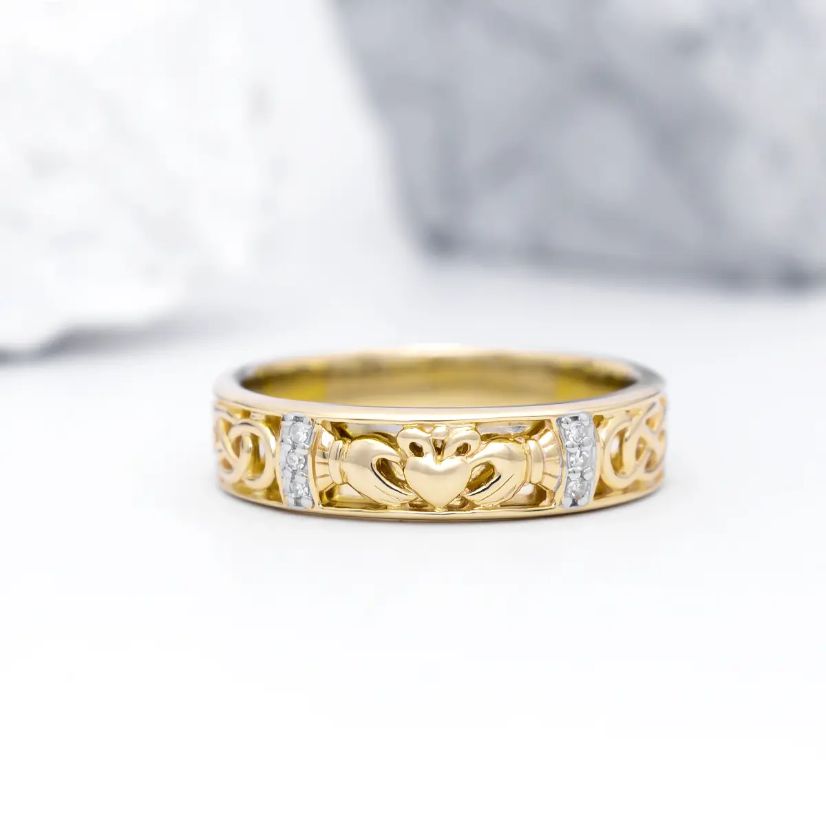 Ladies And Gents Gold Diamond Claddagh Celtic Knot Wedding Ring Set Photo 11 