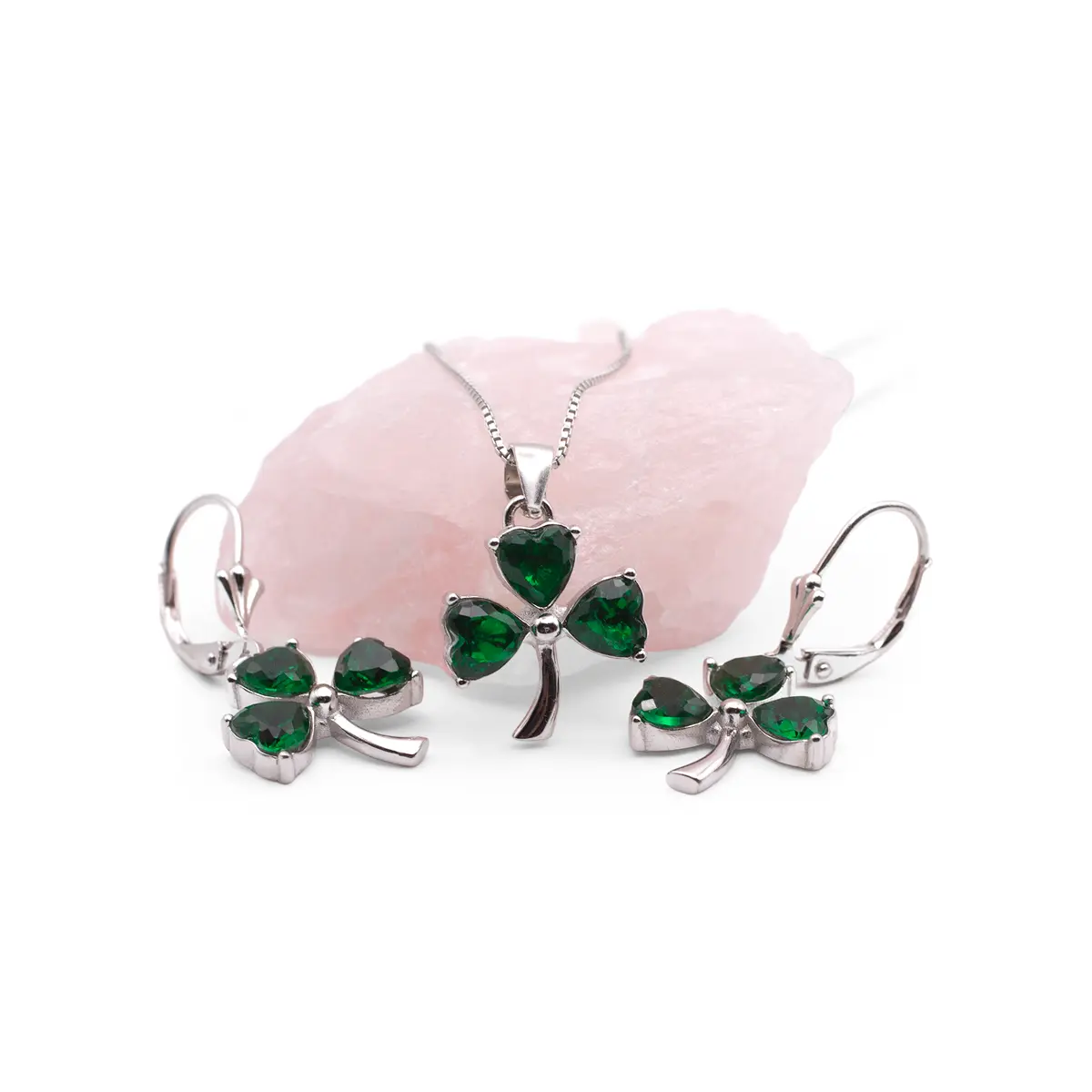 Silver Irish Shamrock Necklace & Earrings Set Photo 2 