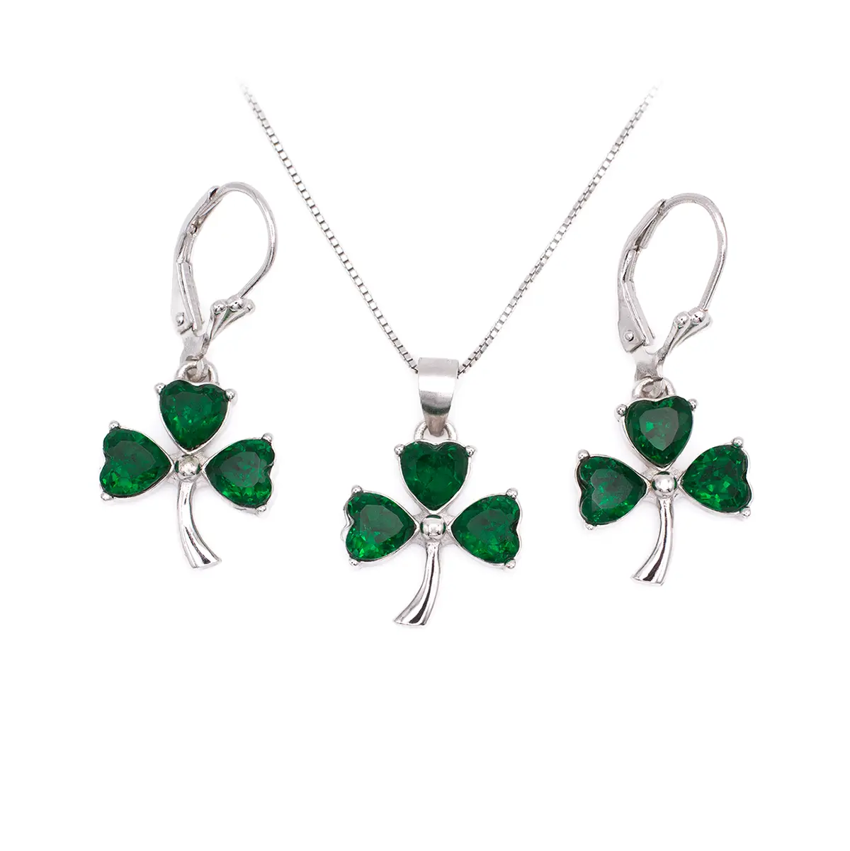 Silver Irish Shamrock Necklace & Earrings Set