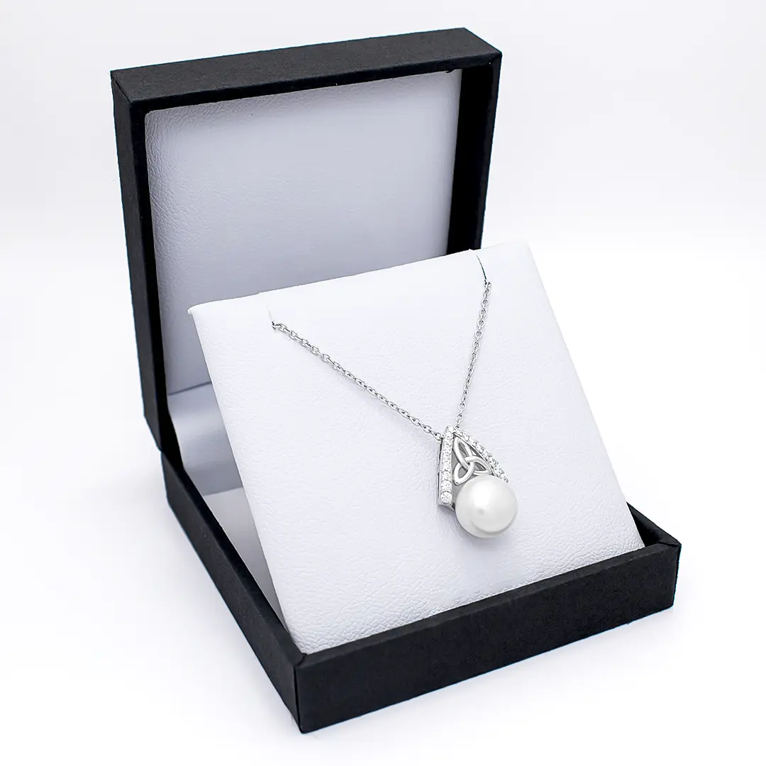 Silver Trinity Knot Pearl Pendant And Earrings Gift Set Photo 5 