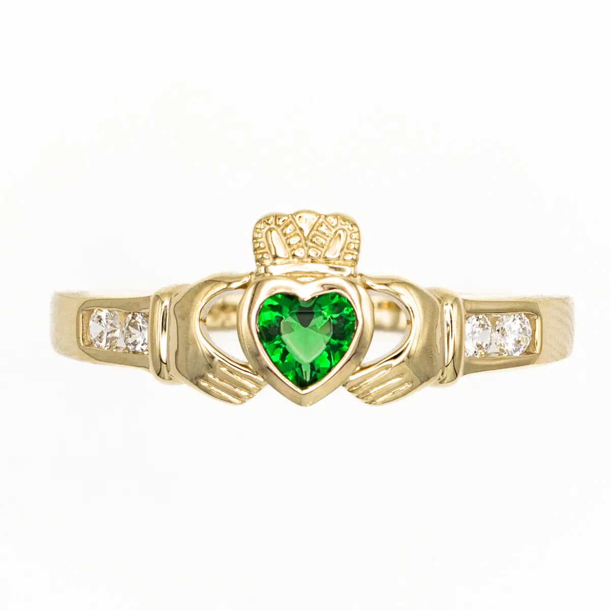 Ladies 10k Gold Created Emerald Claddagh Ring Photo 6 