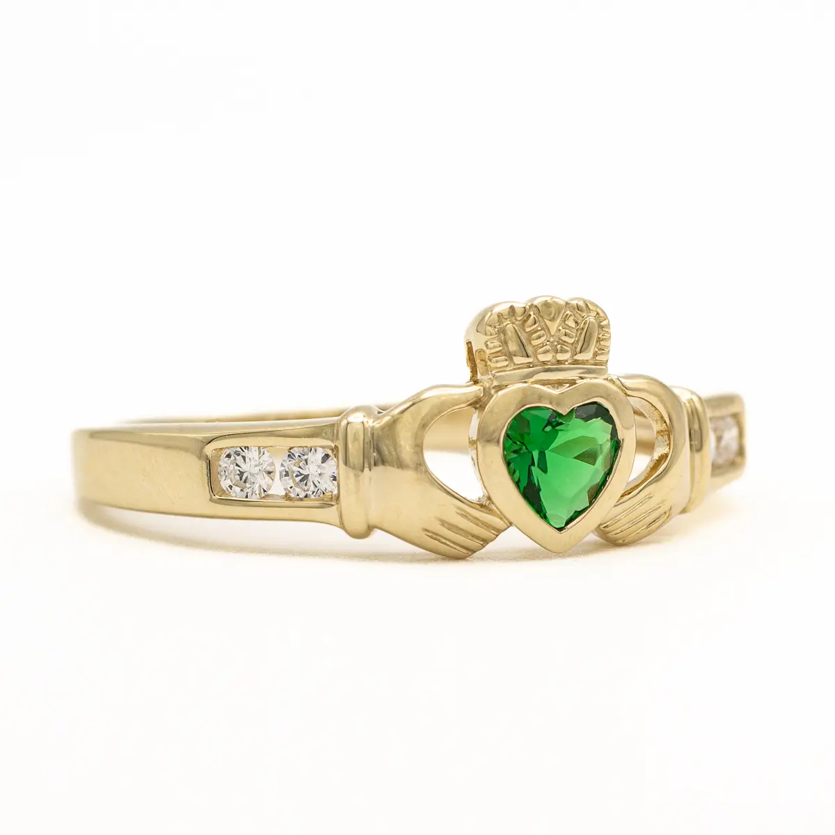 Ladies 10k Gold Created Emerald Claddagh Ring Photo 4 
