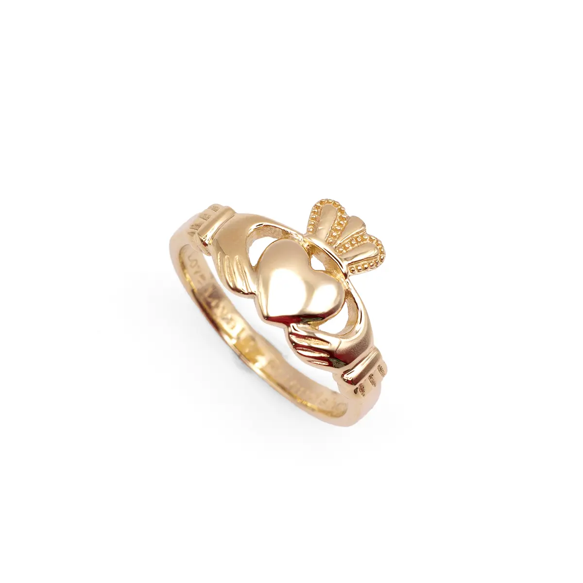 Women's 14k Gold Claddagh Ring Engraved with Love Loyalty and Friendship Photo 2 