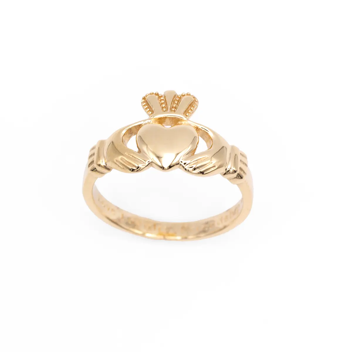 Women's 14k Gold Claddagh Ring Engraved with Love Loyalty and Friendship