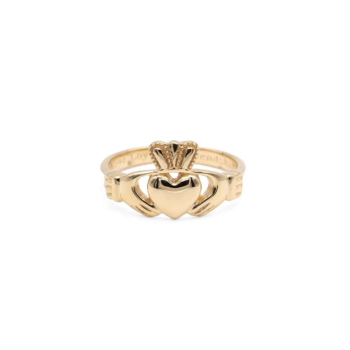 Women's 14k Gold Claddagh Ring Engraved with Love Loyalty and Friendship Photo 3 
