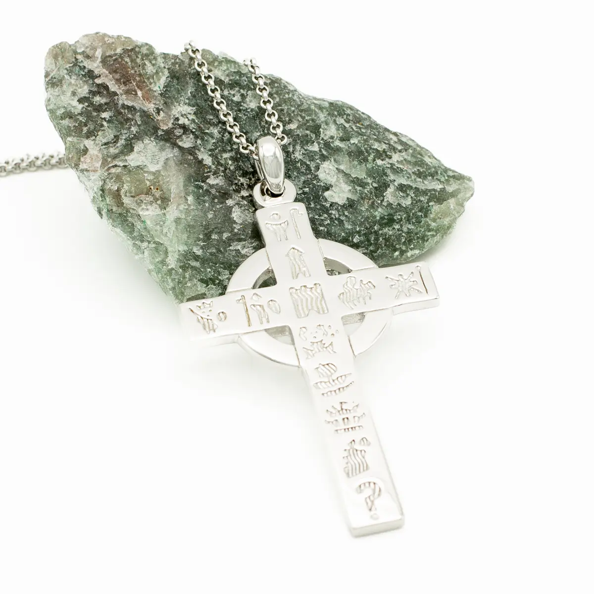 Silver History of Ireland Large Celtic Cross Pendant Photo 4 