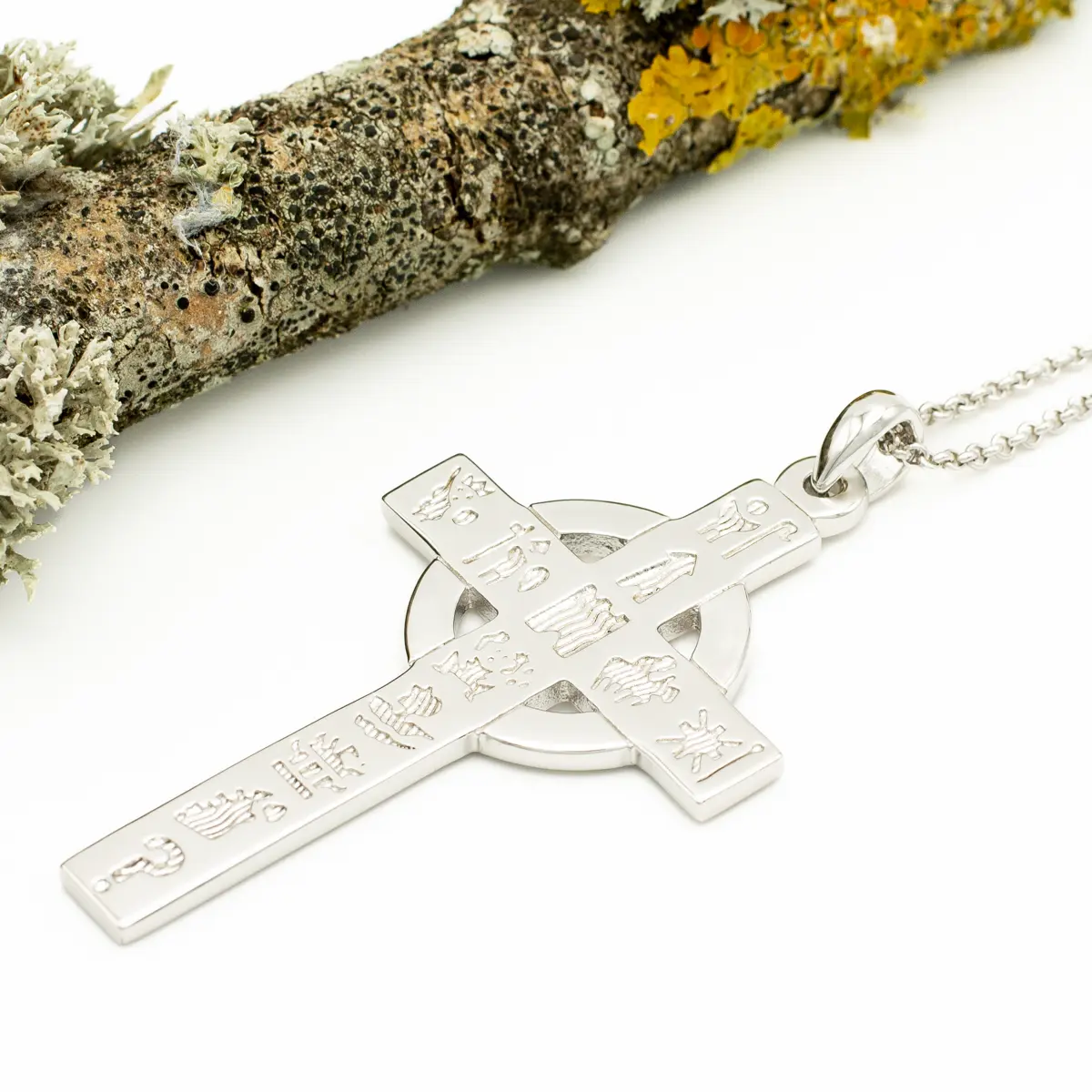 Silver History of Ireland Large Celtic Cross Pendant...